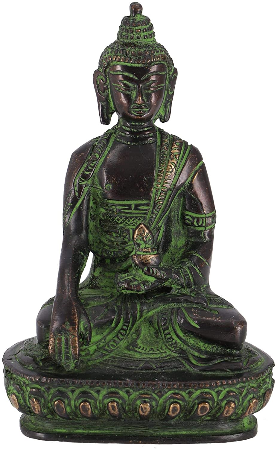Guru Shop, Buddha Statue Brass Bhumisp Arsa 14X9X6 Cm Buddha, Brass And Cop