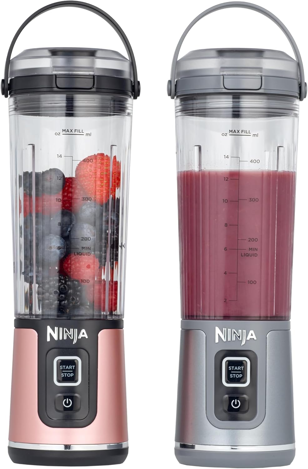 Ninja Blast BC151UKEUGV Wireless Mini Blender, 2 Pack, Leak-proof Sip Lid, Rechargeable, Smoothies & Protein Shakes on the Go Mixes Ice & Frozen Fruit, Rose Gold & Silver, BC151UKEUGV