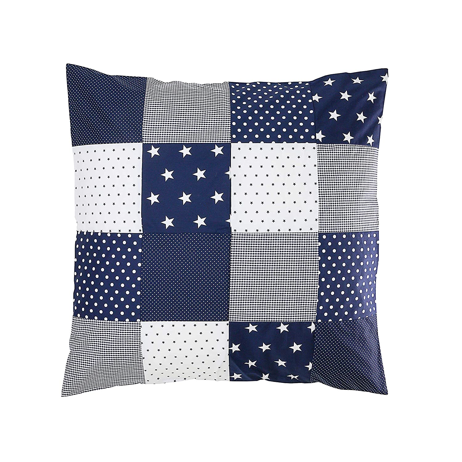 Ullenboom ® Baby Patchwork Cushion 80 X 80 Cm Blue Stars (Made In Eu) – Wit