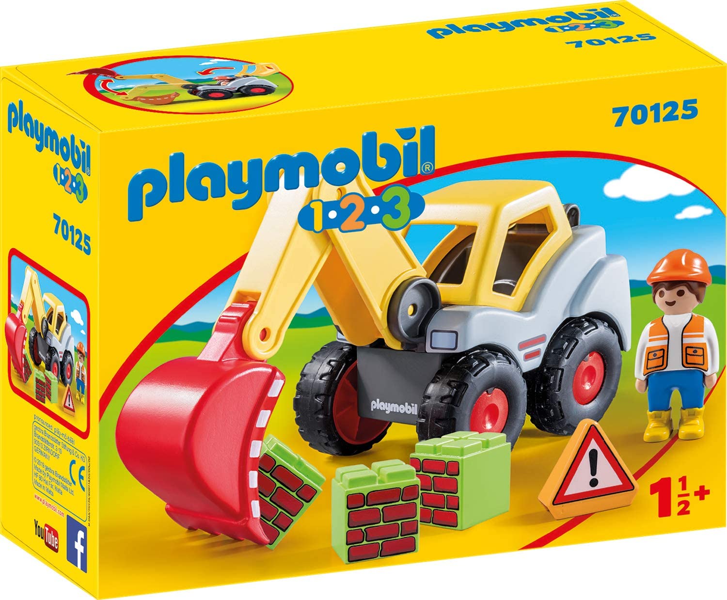 Playmobil 70125 1.2.3 Excavator For Ages 18 Months And Above, One Size, Mul