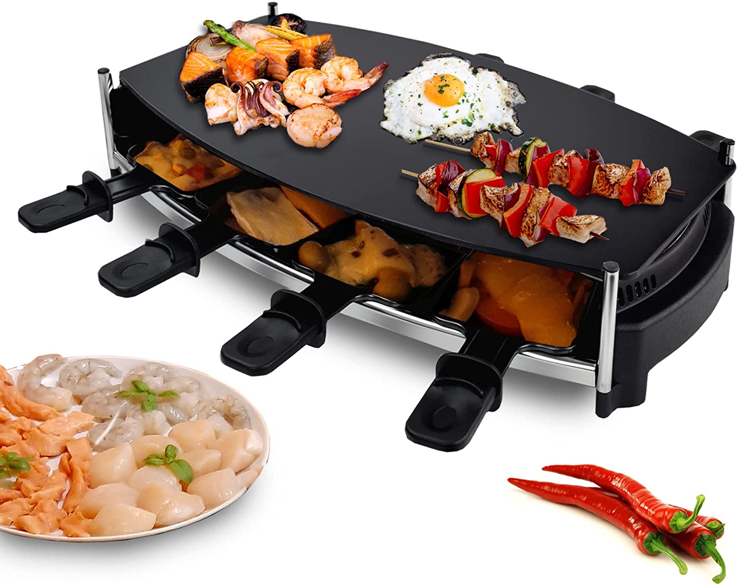 Syntrox Germany Raclette RAC-1000W-Wallis with Glass Ceramic Grill Plate for 8 People