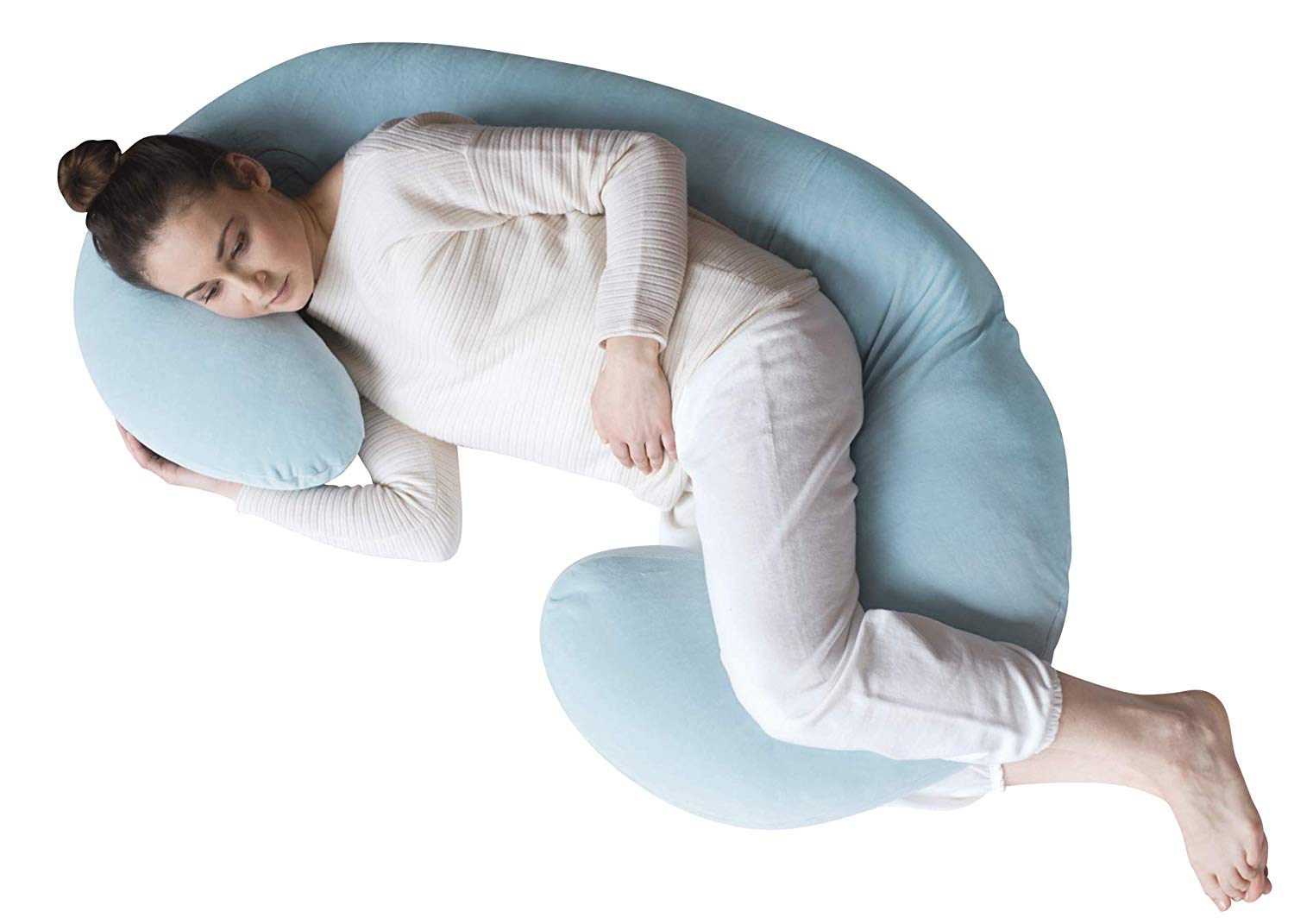 Motherhood Sleepy-C Premium Nursing and Nursing Pillow Made of Cotton Velour, Oeko-Tex Standard 100, Light Blue 2019