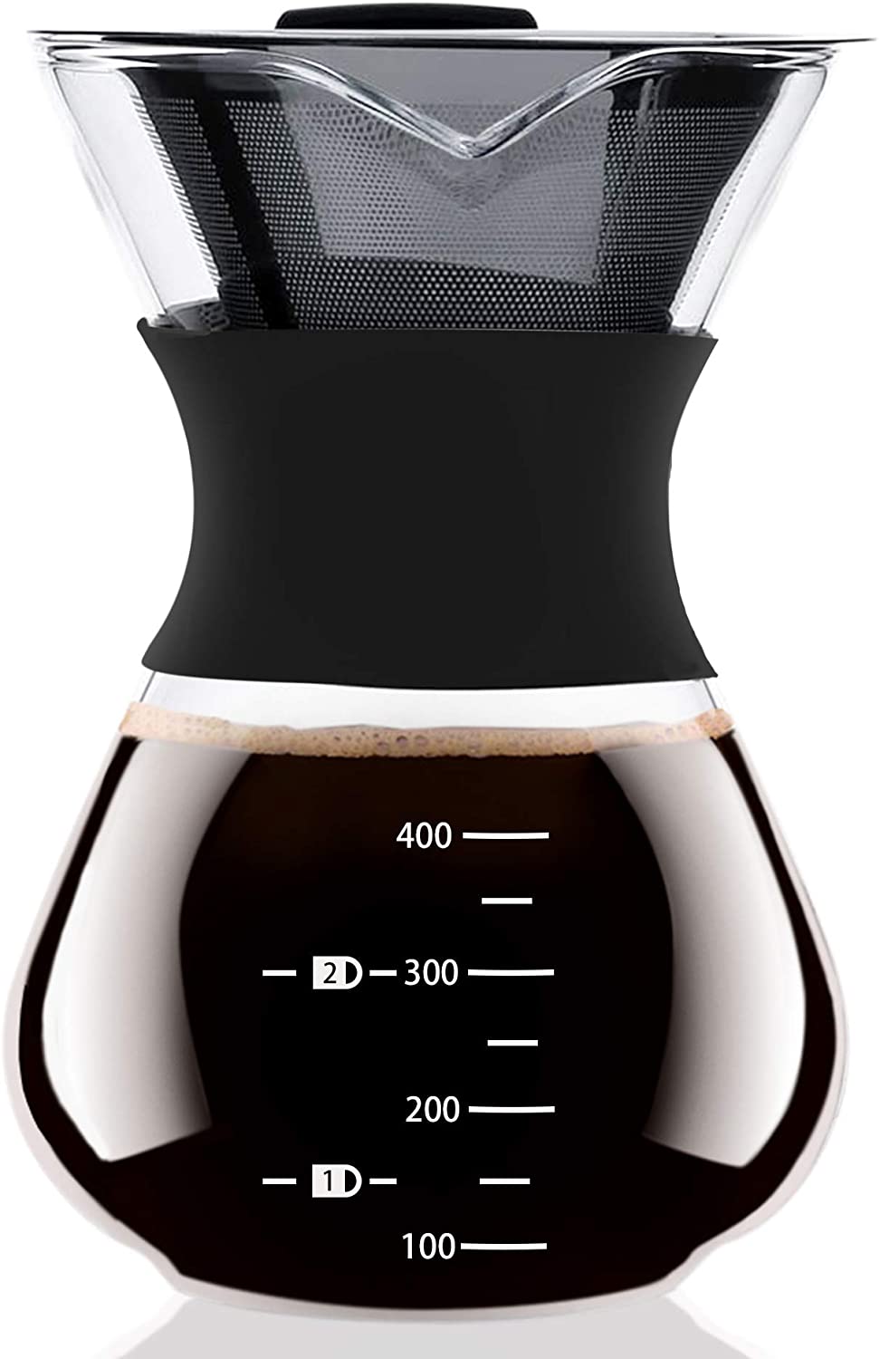 ISKM Manuell Pour Over Coffee Maker, Coffee Maker, Coffee Maker, Coffee Filter, Press Filter Jug, Borosilicate Glass with Permanent Filter Made of Stainless Steel (400 ml)
