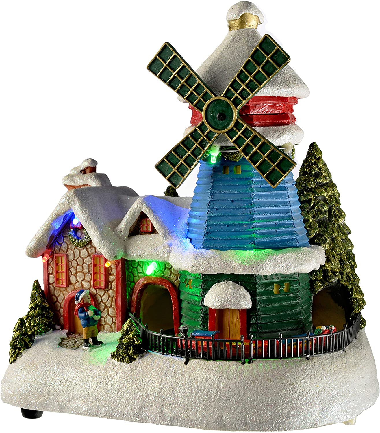 WeRChristmas 50-Piece LED Christmas Windmill House with Rotating Train & Windmill, 23 cm
