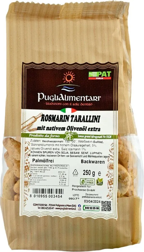 Tarallini Tradizionali with rosemary, Taralli al Rosmarino, Puglialimentari, 250 g