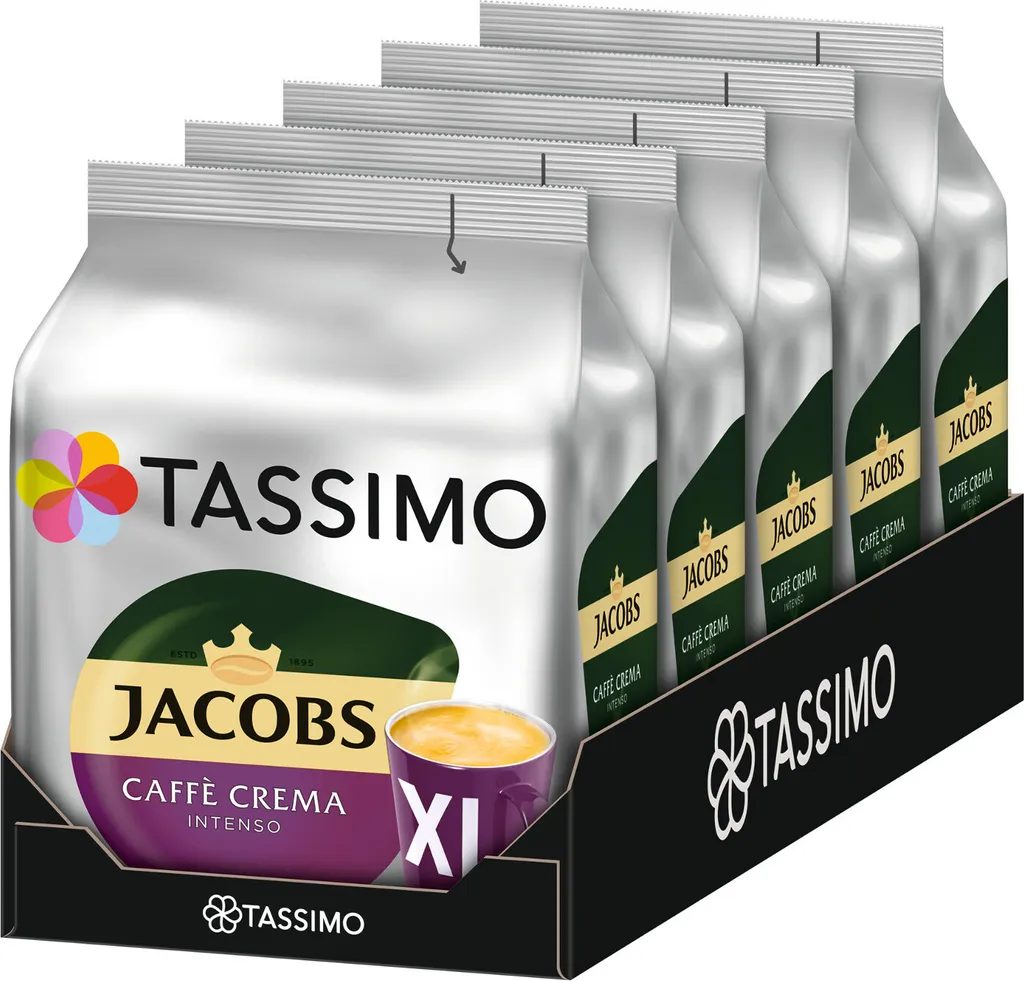 TASSIMO Jacobs Caffè Crema Intenso XL Pack of 5 T Discs Capsules 5 x 16 Drinks