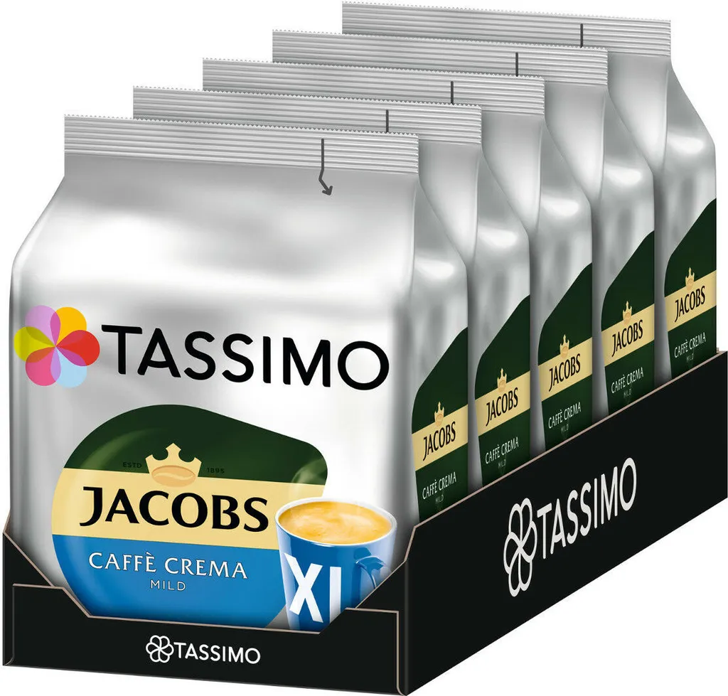 TASSIMO Jacobs Caffè Crema Mild XL 5-pack T-Discs Coffee Capsules 5x16 Drinks