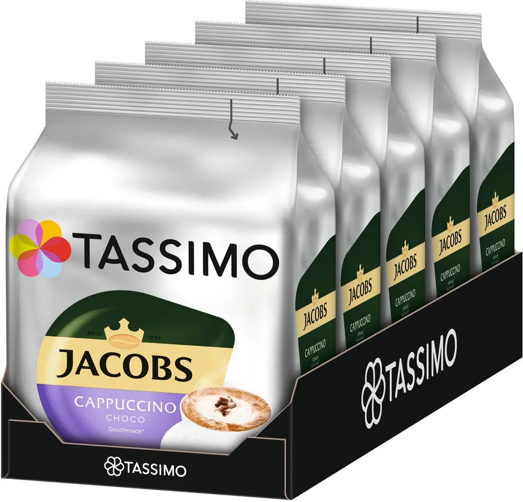Tassimo Jacobs Cappuccino Choco Pack of 5, 40 Drinks, 5 x 8 T-Discs