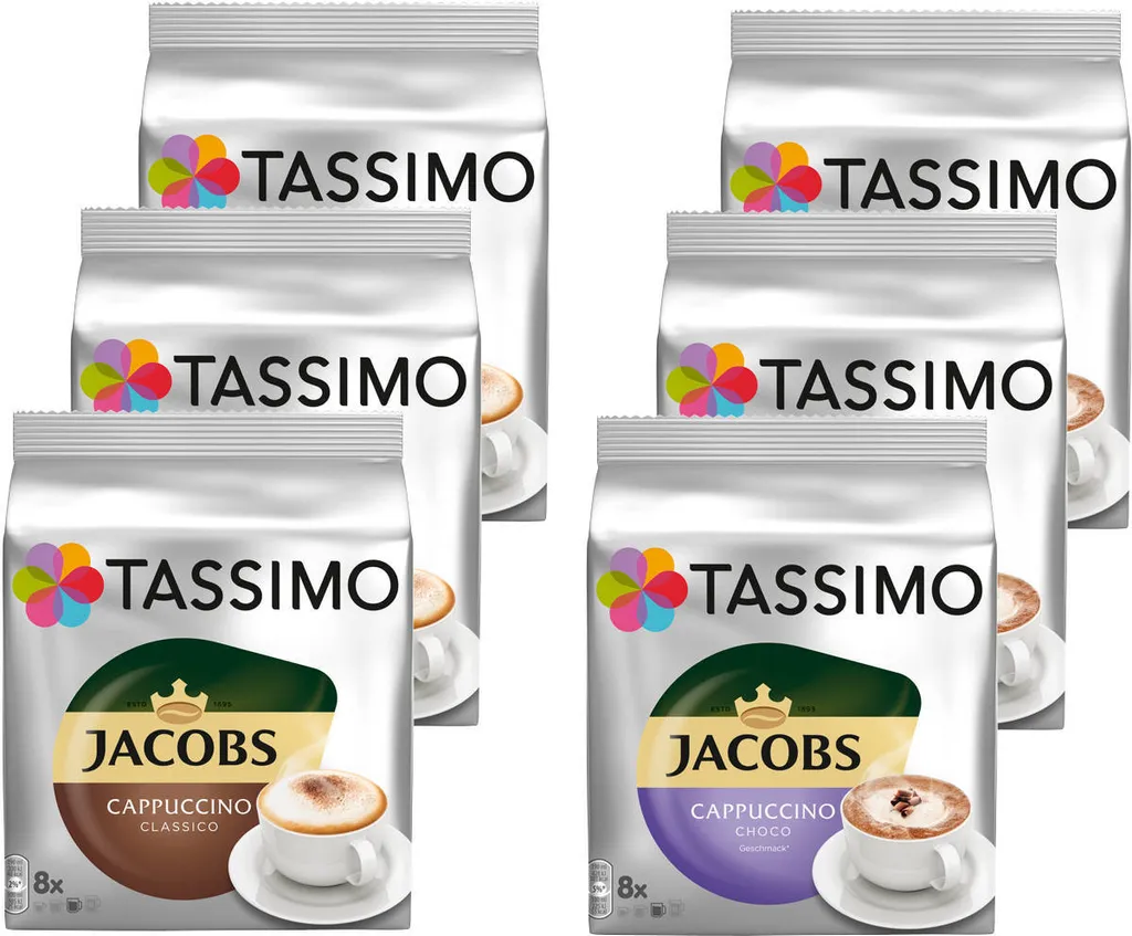 TASSIMO Capsules Cappuccino Mix Pack Cappuccino Classic + Cappuccino Choco 3 packs each 48 drinks