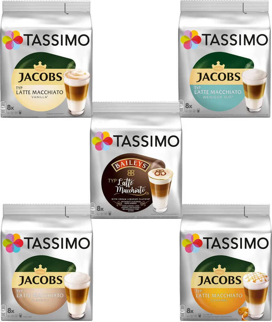 TASSIMO Capsules Latte Macchiato Variety Pack Discs 40 Drinks 5 Types of Coffee