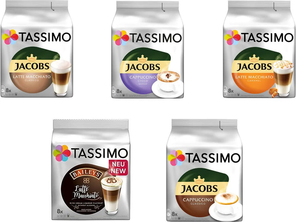 TASSIMO Capsules Milk Range Variety Pack T-Discs 40 Drinks 5 Types of Coffee Specialties