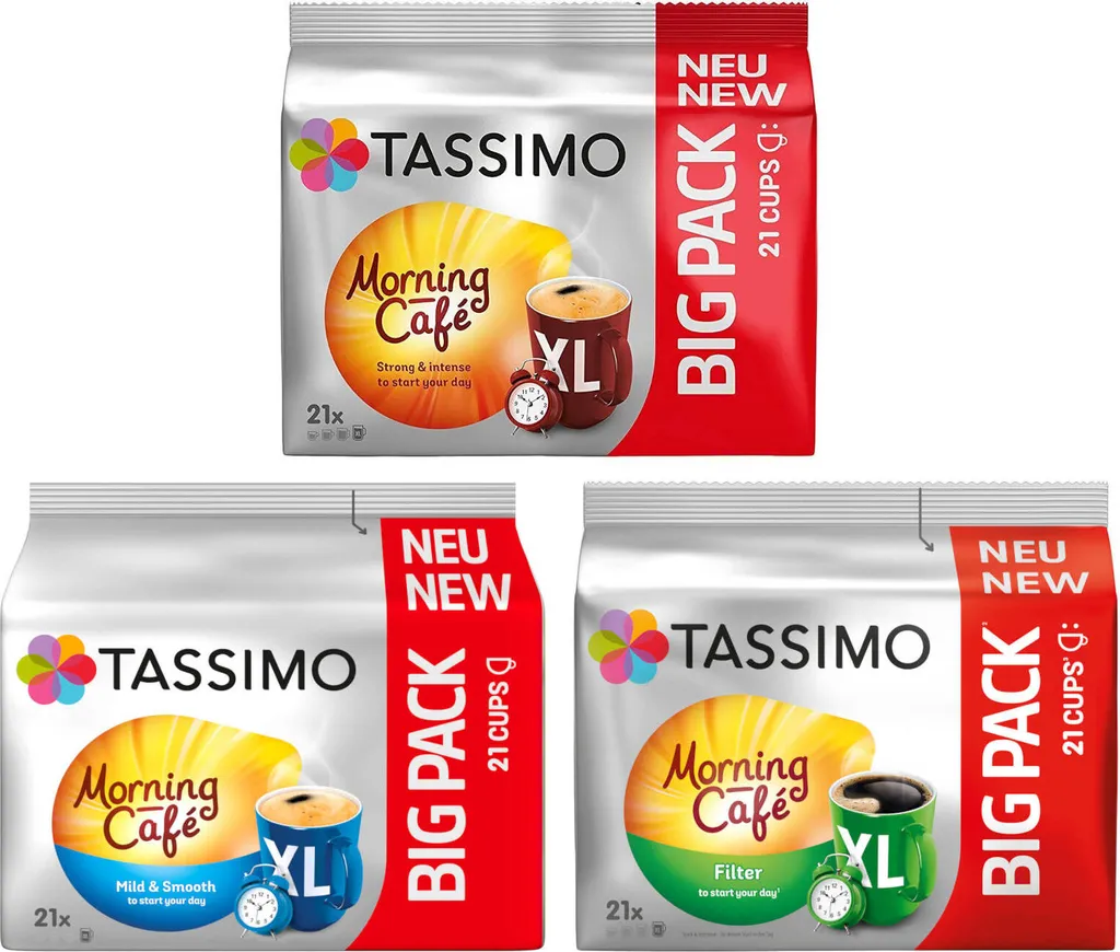 TASSIMO Capsules T-Discs Morning Café XL Big Packs Mix Package Filter Mild & Smooth