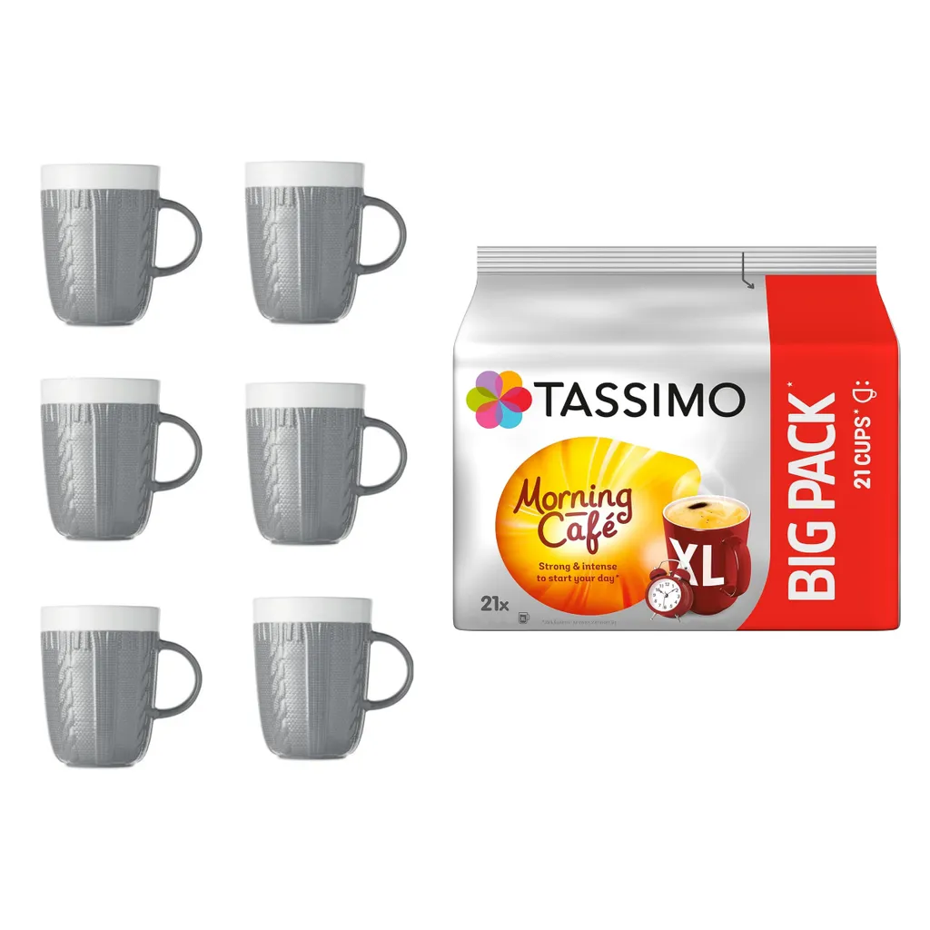 Tassimo Morning Café XL, 21 coffee capsules in a big pack, 163.8 g plus 6 glasses 300 ml