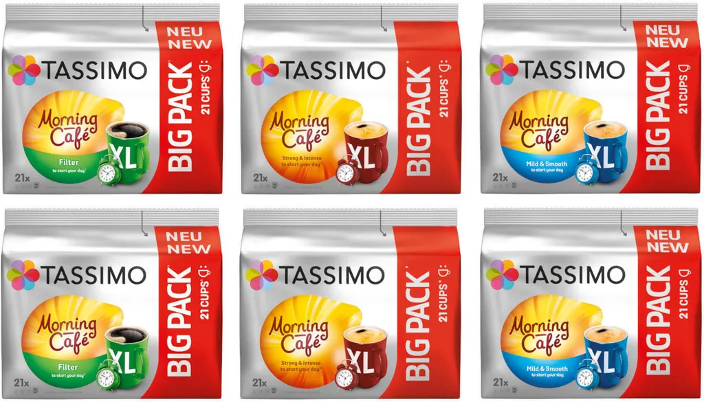 TASSIMO Morning Café XL Big Packs Mix Pack 3 Varieties 6 Packs 126 Drinks