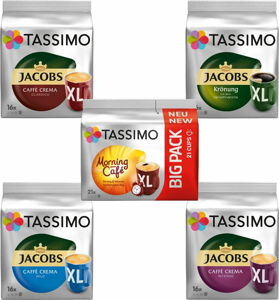 TASSIMO Variety Pack XL Cup Portion 5 Varieties Morning Café Mild Crema Intenso