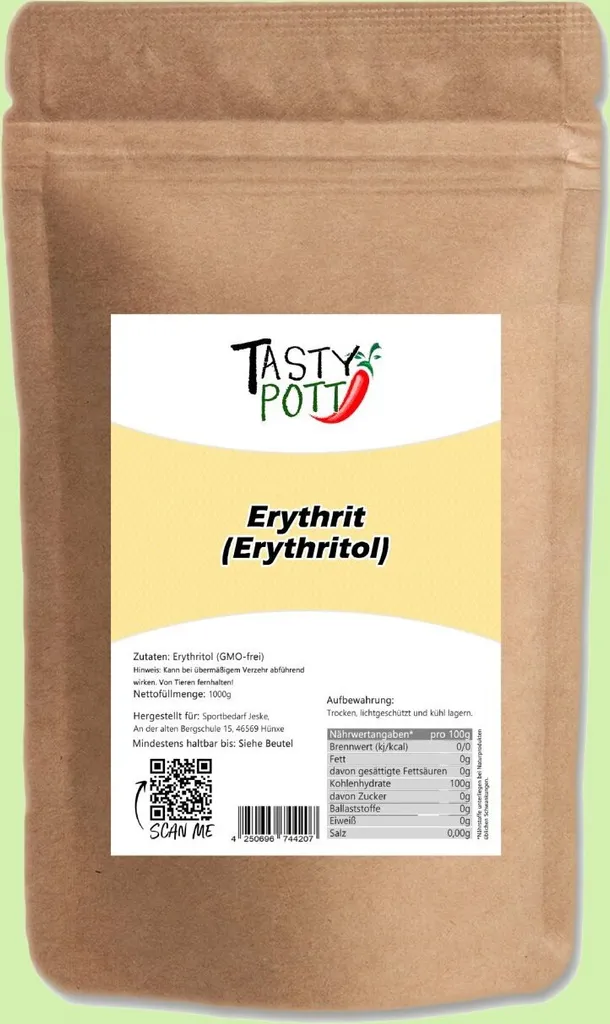 Tasty Pott Erythrit Zuckerersatz 1000g Beutel