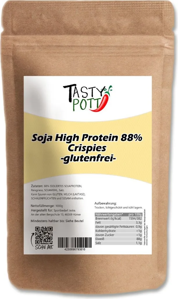 Tasty Pott High Protein Soja Crispies 88% Eiweiß 1000g Beutel