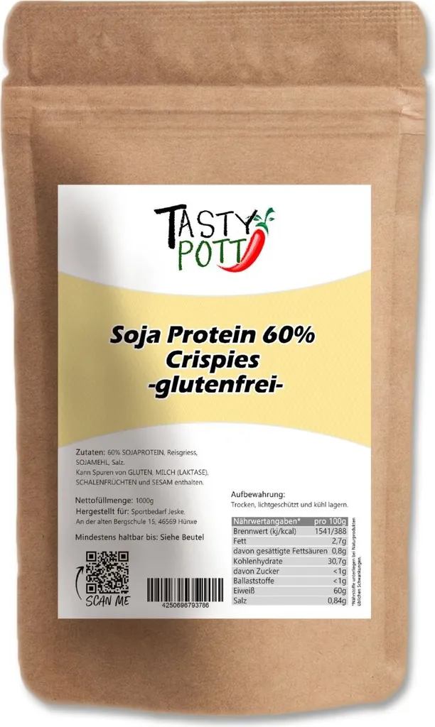 Tasty Pott Protein Soja Crispies  60% Eiweiß 1000g Beutel