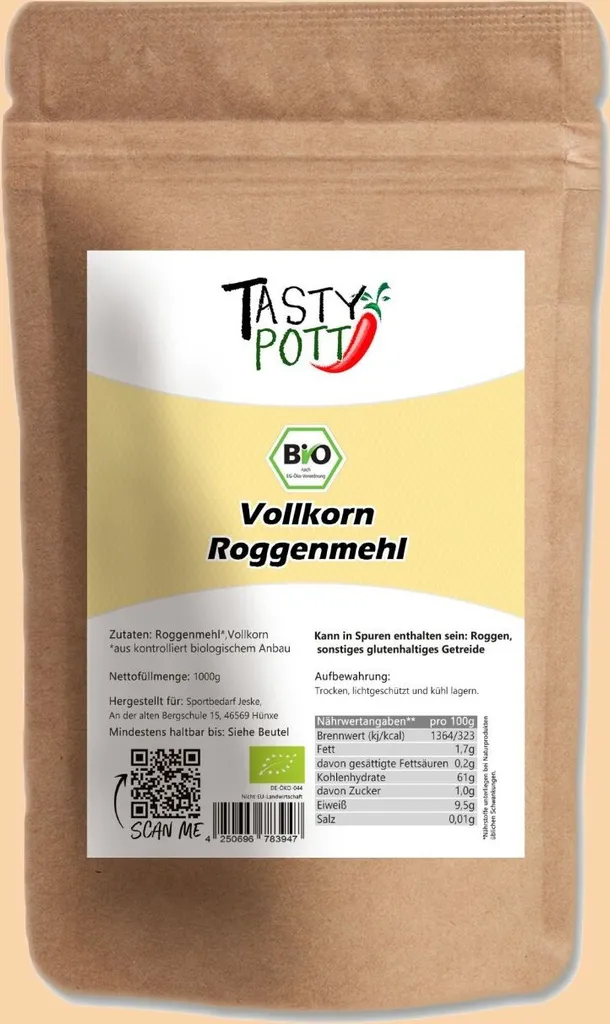 Tasty Pott Wholegrain Rye Flour 1000g Bag