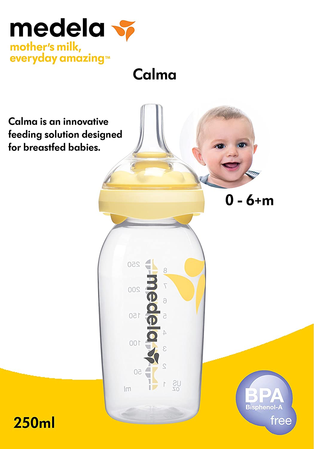 Medela Calma Teat with Baby Bottle 150 ml (Spanish Version)
