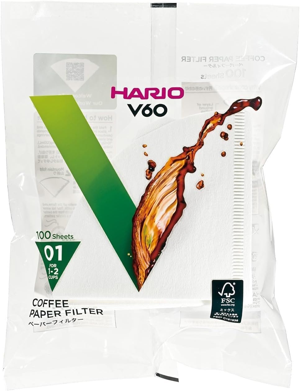 Hario VCF-01-100W 1-Piece Box of Paper Filter for 01 Dripper, White