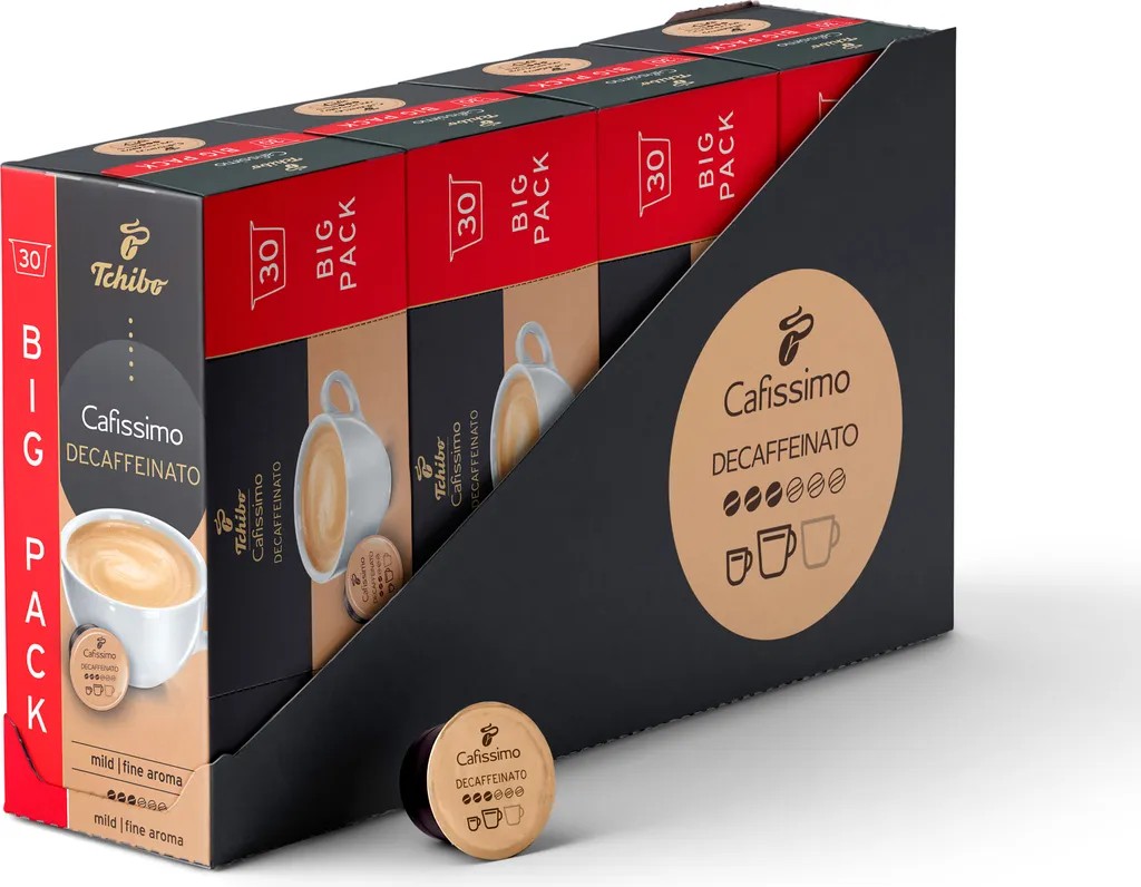Tchibo Cafissimo Caffè Crema decaffeinated coffee capsules, 120 pieces – 4 x 30 capsules (coffee, mild with a fine aroma), sustainable & fairly traded