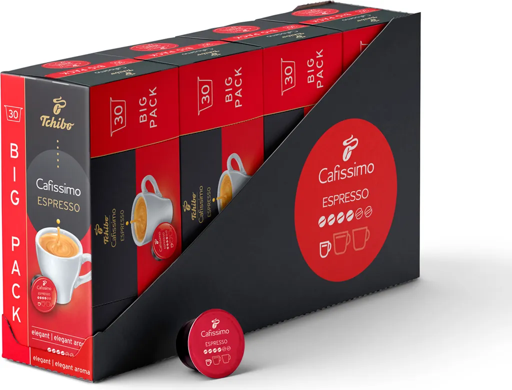 Tchibo Cafissimo Espresso elegant coffee capsules, 120 pieces – 4 x 30 capsules (coffee, expressive with full aroma), sustainable & fairly traded