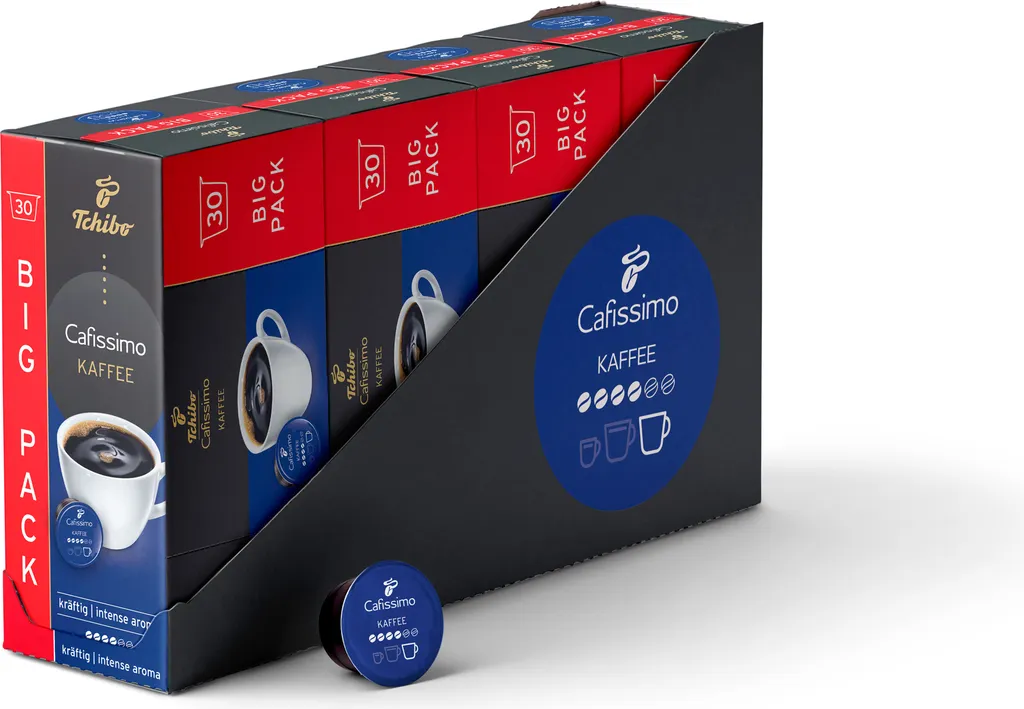 Tchibo Cafissimo Coffee Strong Coffee Capsules, 120 Capsules – 4 x 30 Capsules (Coffee, intense and delicately spicy aroma), sustainable & fairly traded