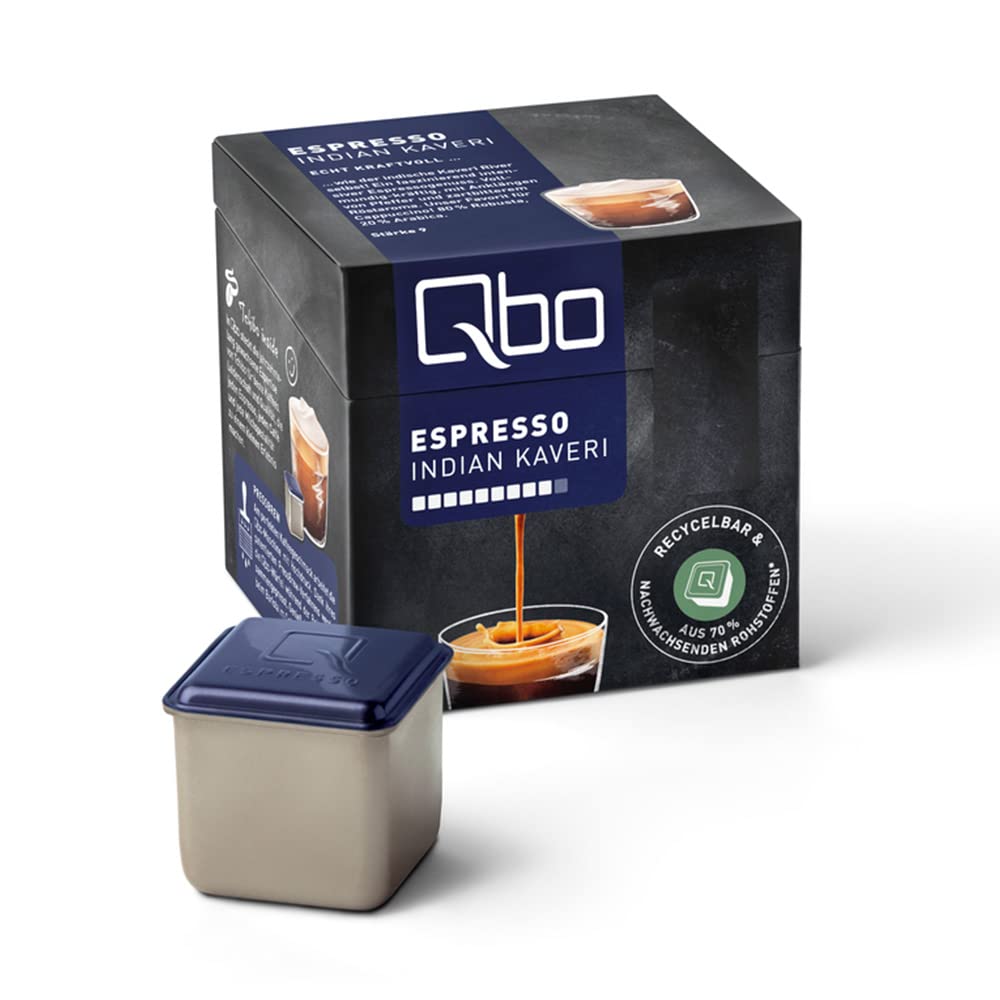 Tchibo Qbo Espresso Indian Kaveri Premium Kaffeekapseln, 8 Stück (Kaffee, vollmundig, pfeffrig und Zartbitter), nachhaltig & aus 70% nachwachsenden Rohstoffen