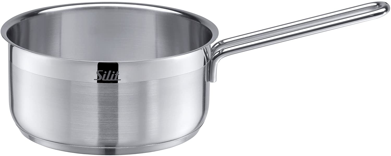 Silit Achat Saucepan 16 cm without Lid, Small Cooking Pot 1.5 L, Milk Pot Induction, Stainless Steel, Partially Matted, Uncoated, Oven-Safe
