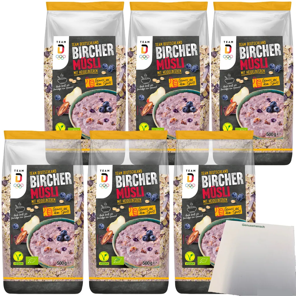 Team DBircher Müsli Heidelbeere 6er Pack (6x500g Beutel) + usy Block