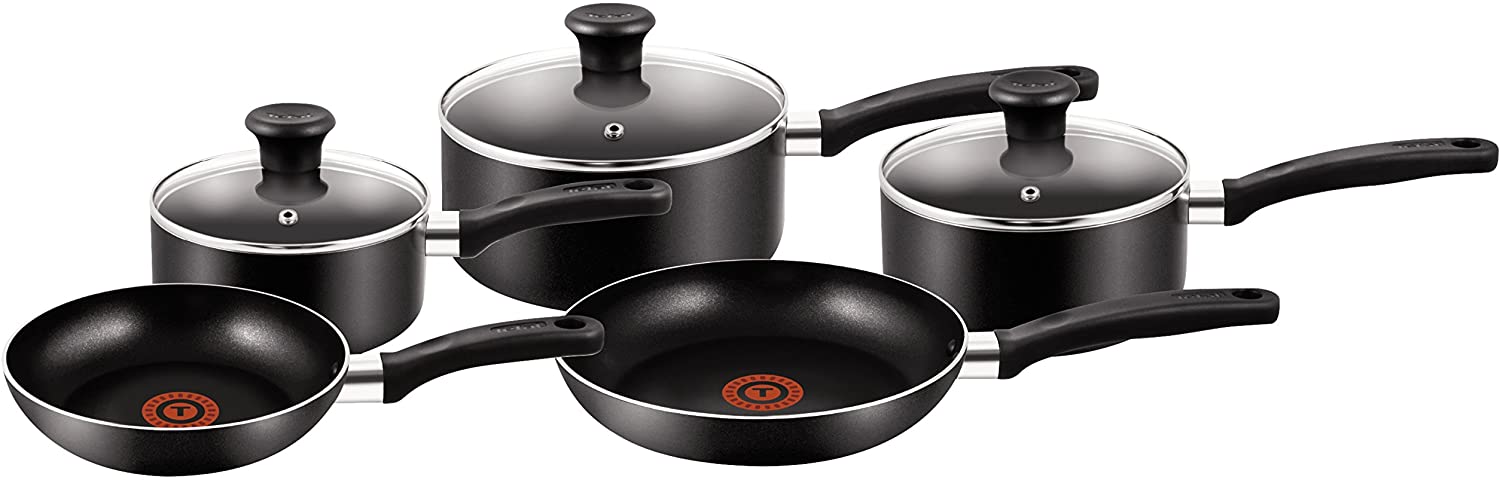 Tefal A157S546 Essential Cookware Set - Black, 5 Pieces
