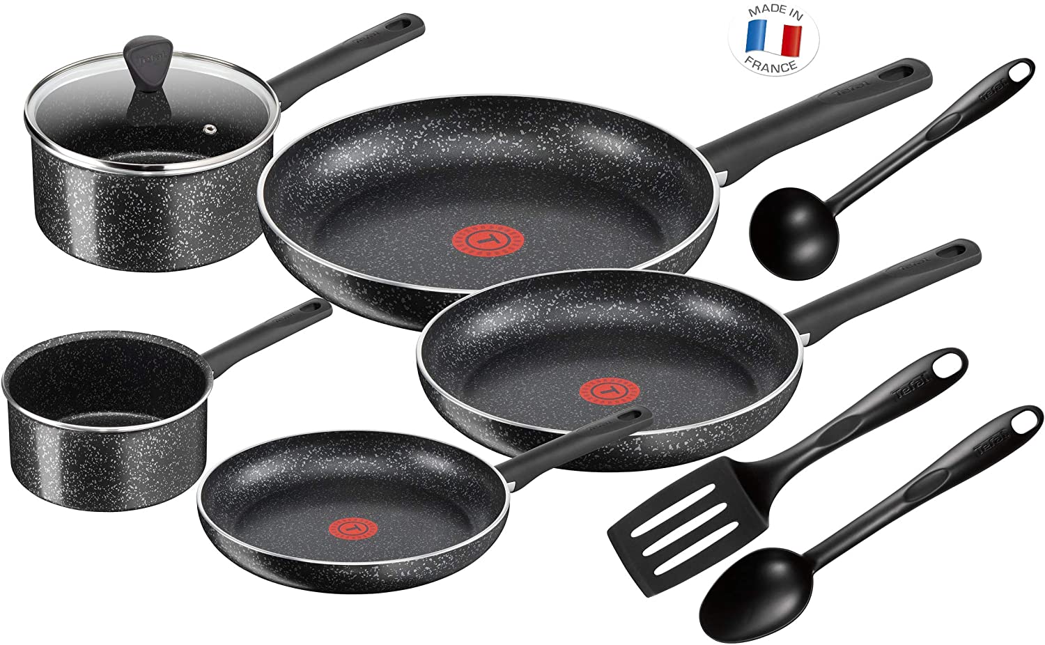 Tefal c2649202 Raw Set 9-Piece Speckled for All Cookers, Induction, Aluminium, Black, 59 x 39 x 28 cm