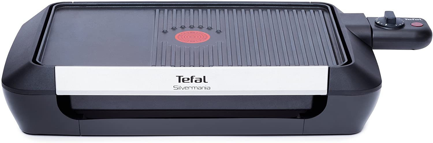 Tefal CB6718 Table Top Grill Silvermania with 900 cm² Grilling Surface, 1600 Watt, Black/Silver