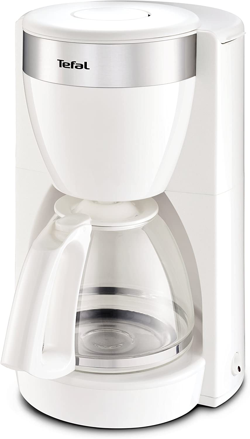 Tefal CM1801 Deflini Plus Glass Coffee Maker with Stainless Steel Elements 10-15 Cups, 1000 Watts, White