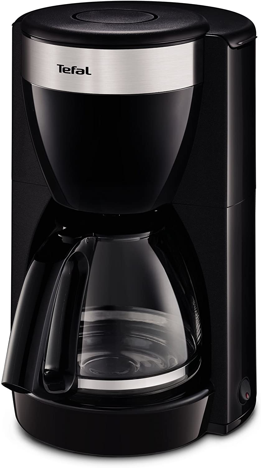 Tefal CM1808 Deflini Plus Glass Coffee Maker with Stainless Steel Elements 10-15 Cups, 1000 W, Black