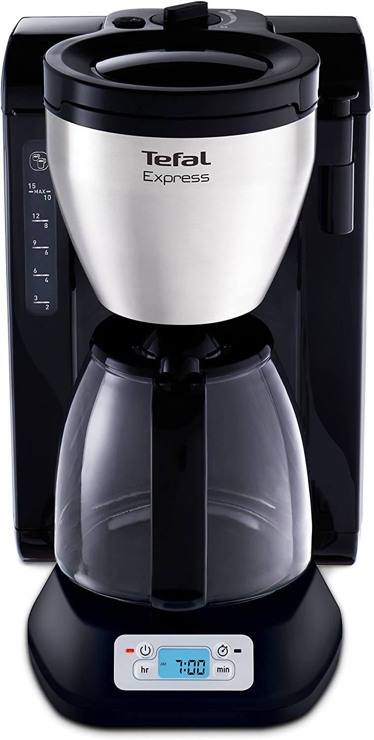 Tefal CM392811 Coffee Machine Express Programmable LCD Screen Rétro Eclairé – 10-15 Cups Capacity – Black/Stainless Steel