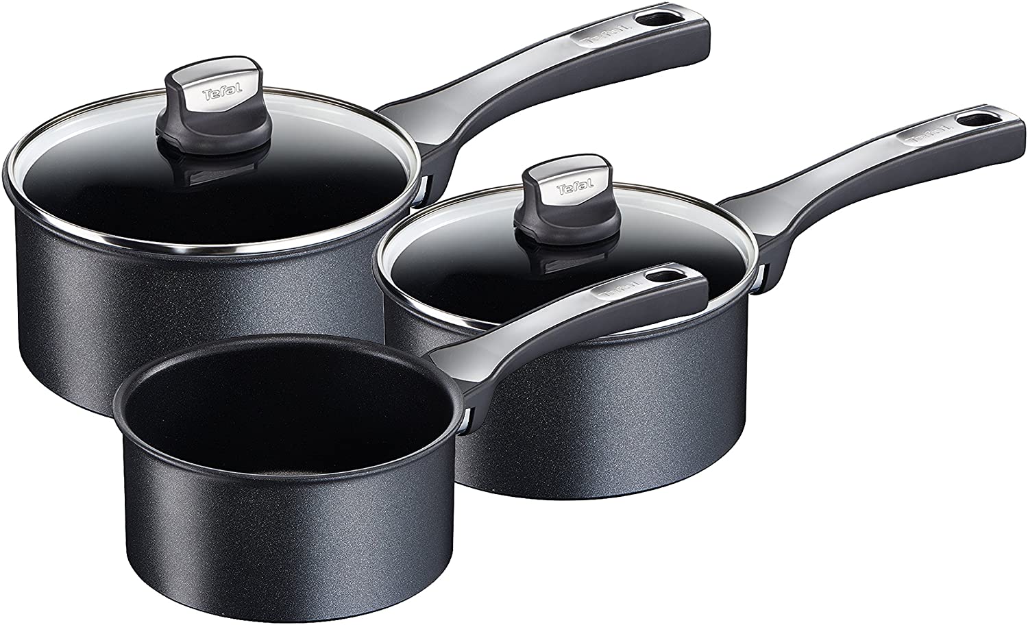 Tefal Expertise 3-Piece Set: Milk Pan 16, 18/20 cm with Lid, Aluminium, black, 39.5 x 28.5 x 26.5 cm
