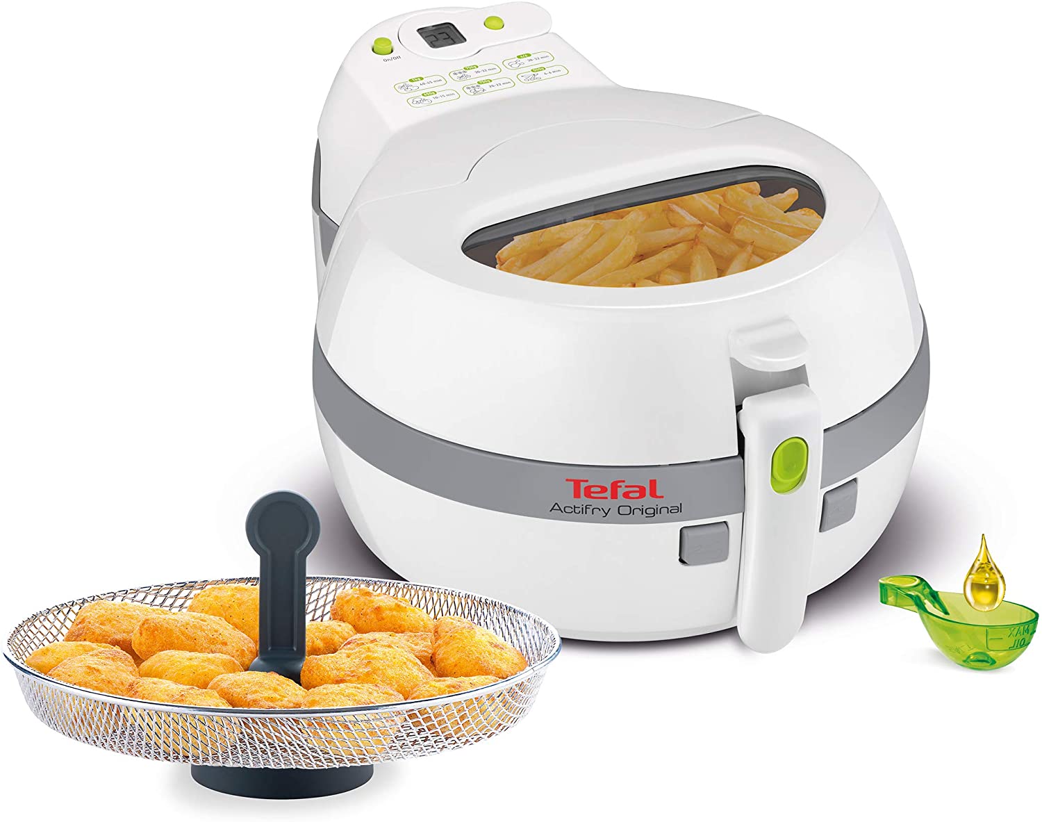 Tefal FZ7110 ActiFry Original Snacking Hot Air Fryer (1400 W, Capacity 1 kg, with Snacking Cooking Basket, Evenly Crispy Fries, Airfryer without Fat, Automatic Stirring Arm, Timer, Odour-Free)