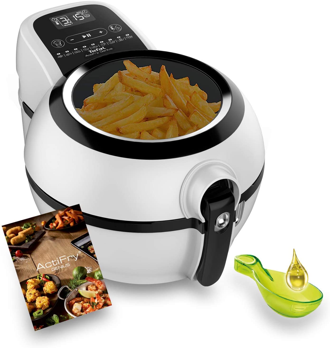 Tefal Actifry Genius Snaking FZ761015 Oil Fryer, 1.2 kg, with 9 Automatic Programmes and Snack Accessories, Intuitive Touch Panel and Recipe, Dishwasher Safe, Black