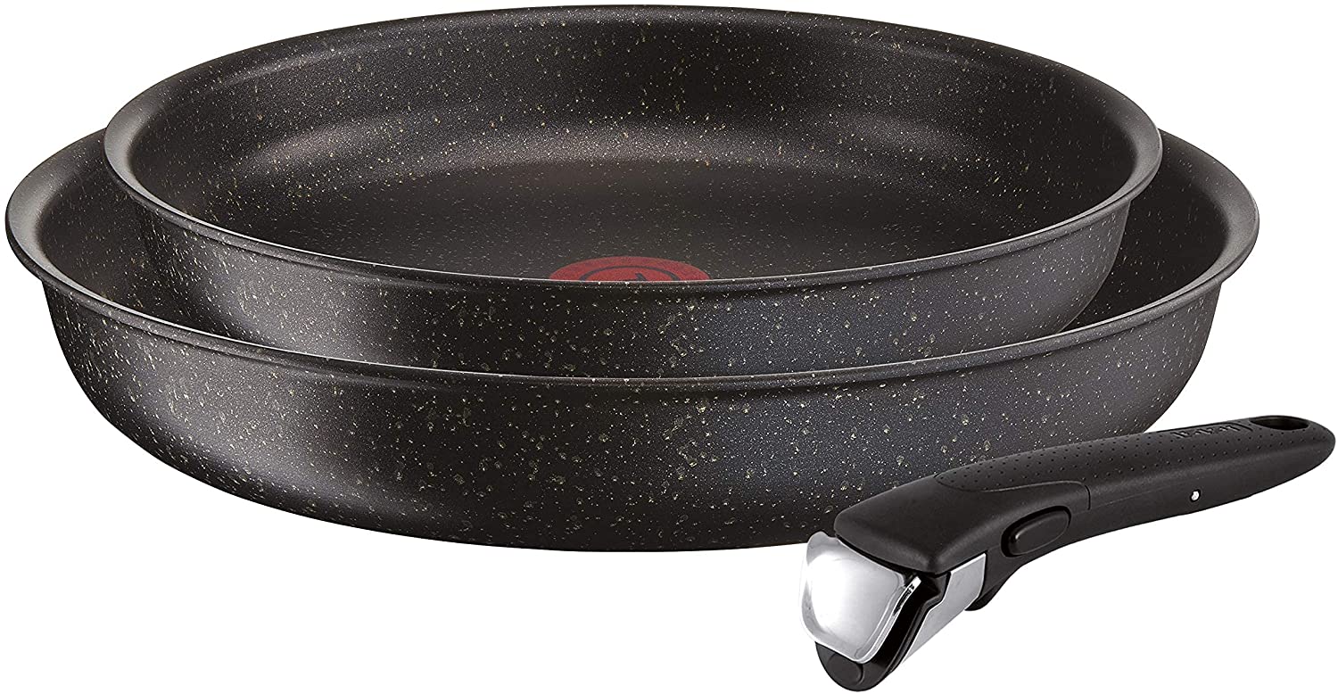 Tefal L39996 Ingenio Black Stone 4-Piece Casserole Set | Stackable | Non-Stick Coating | Suitable for Induction Cookers | Thermal Signal Temperature Indicator | Black