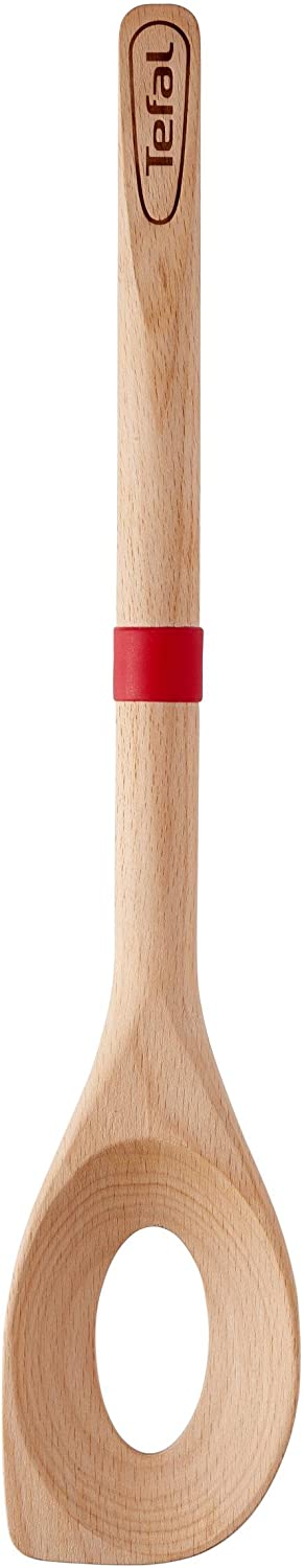Tefal Ingenio K23085 Wooden Risotto Spoon Beech Wood / Silicone Non-Slip Safety Ring Made of Silicone Brown / Red 38.4 x 9.2 x 2.7 cm