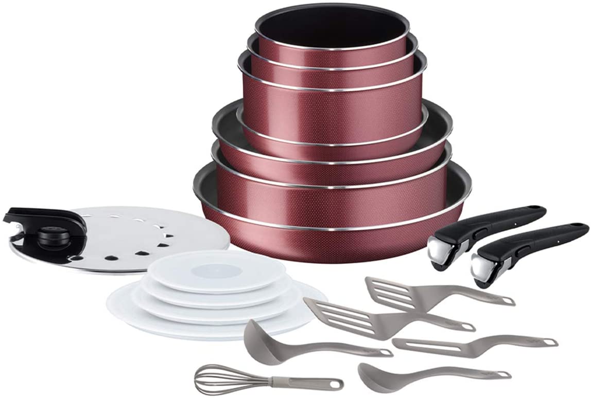 Tefal L22890AZ Cuisine p Ingenio Essential Set of 20 Braided Batteries for All Hob Types Except Induction Aluminium Red