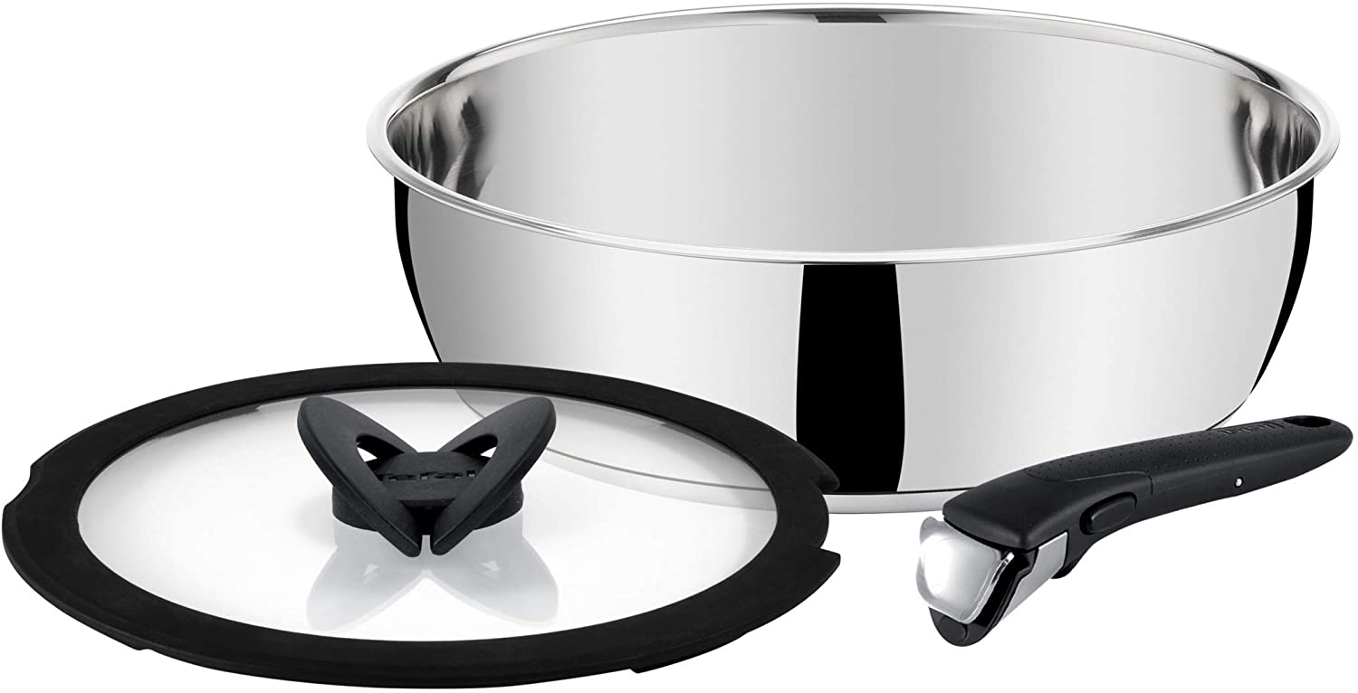 Tefal Ingenio Pro L942S314 Sauté Pan 24 cm with Glass Lid and Black Handle Suitable for All Hobs including Induction