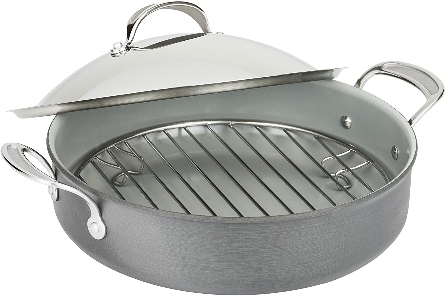 Tefal Jamie Oliver E76690 Phone Hard Anodized Aluminium Sauté Bäter with Stainless Steel Lid and Netting (30 cm, anthracite