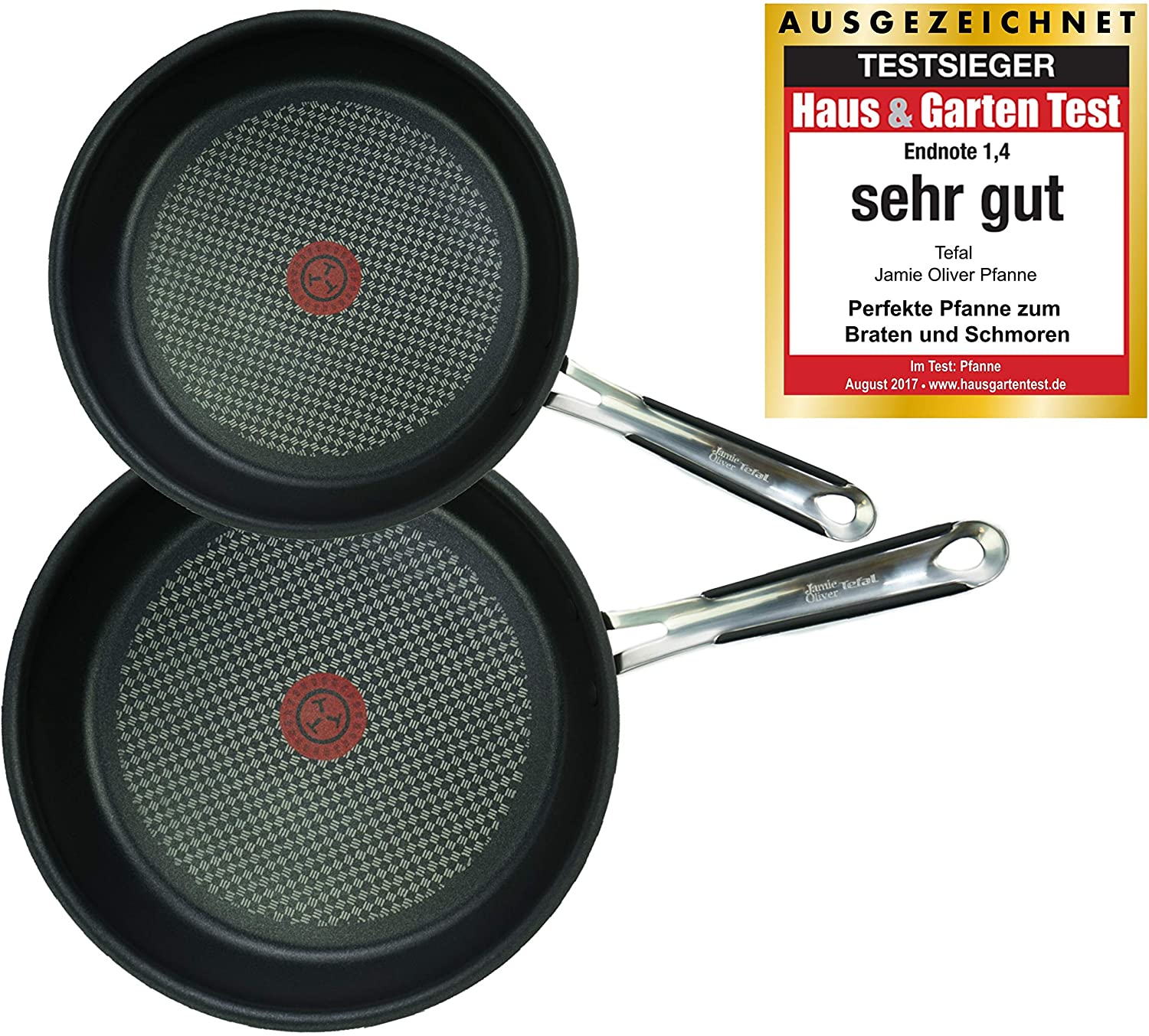 Tefal Jamie Oliver E85710 Pan Set 2 Pieces Frying Pan 24 and 28 cm Induction Frying Pans with Non-Stick Coating Stainless Steel Pan with 3 Felt Pan Protectors