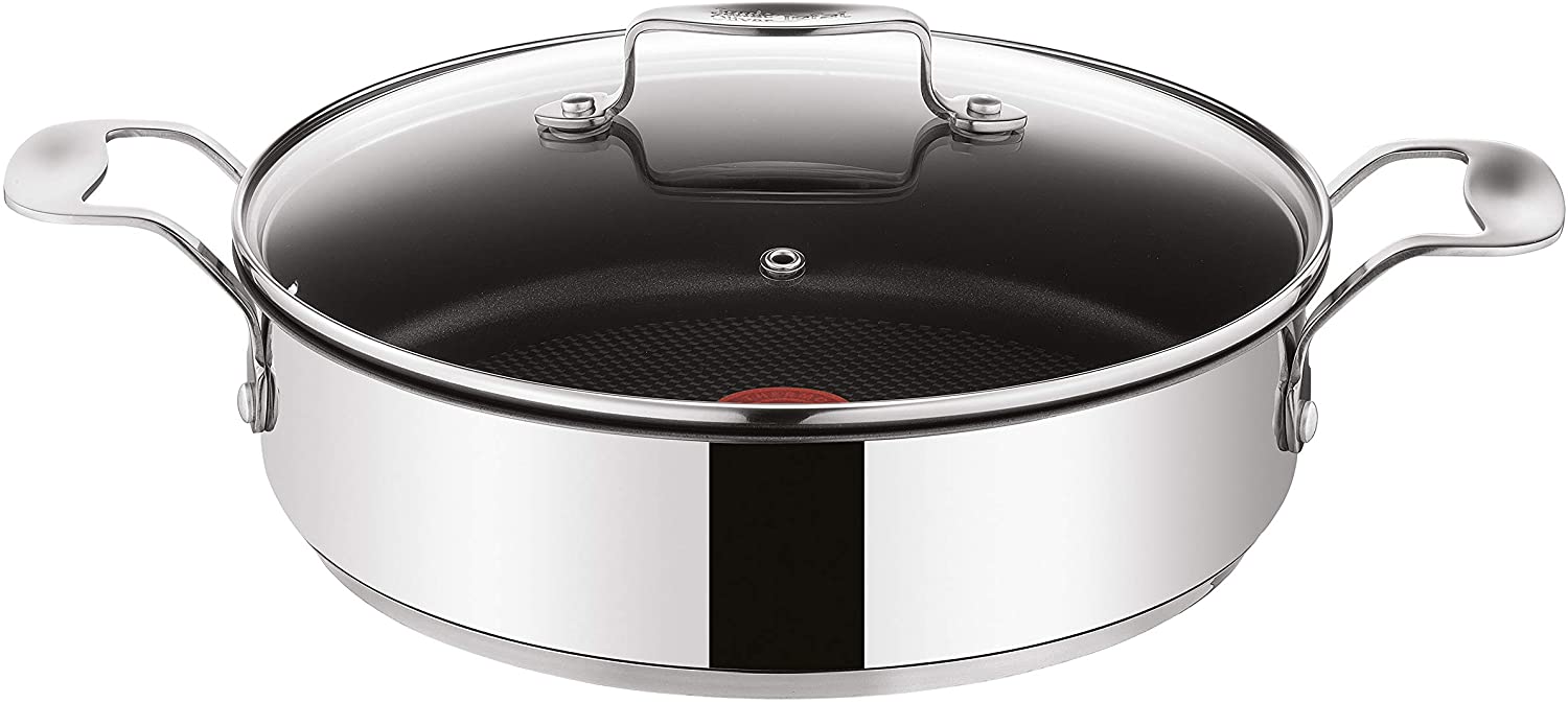 Tefal E79071 Jamie Oliver Induction serving pan with 2 side handles and glass lid, 25 cm, 2.8L, stainless steel