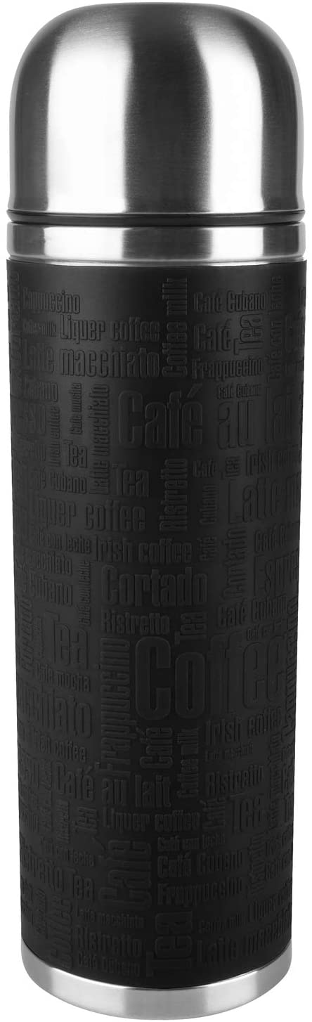 Tefal Senator Silicone Vacuum Flask, Stainless Steel, Black, 7.5 x 7.5 x 24.5 cm