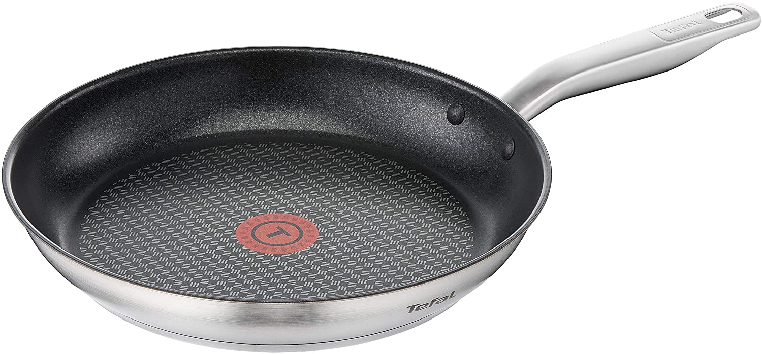 Tefal Virtuoso frying pan E49106, 28 cm, coated, high quality premium stainless steel, non-stick titanium coating, temperature indicator, thermal signal, suitable for induction cookers, frying