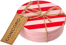 Glass coaster set made of wood, stripes, red/pink (10x10x3 cm), 1 piece